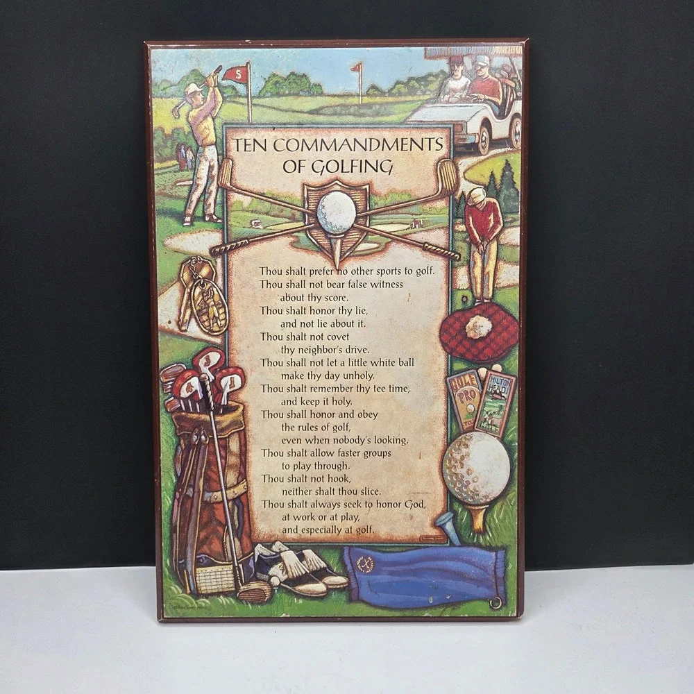 Abbey Press Ten Commandments of Golfing Wall Plaque Vintage Wood Sign 9x14 Green